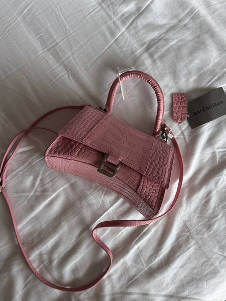 Balenciaga Hourglass Handbag Small in Crocodile Embossed Calfsk Pink Оригінальна Коробка B2234 фото