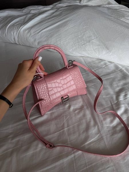 Balenciaga Hourglass Handbag Small in Crocodile Embossed Calfsk Pink Оригінальна Коробка B2234 фото