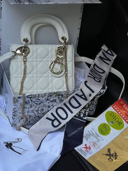 Mini Lady Dior Bag Latte Cannage Lambskin WHITE [магнітна бренд коробка] pr0074 фото