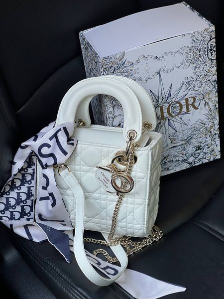 Mini Lady Dior Bag Latte Cannage Lambskin WHITE [магнітна бренд коробка] pr0074 фото