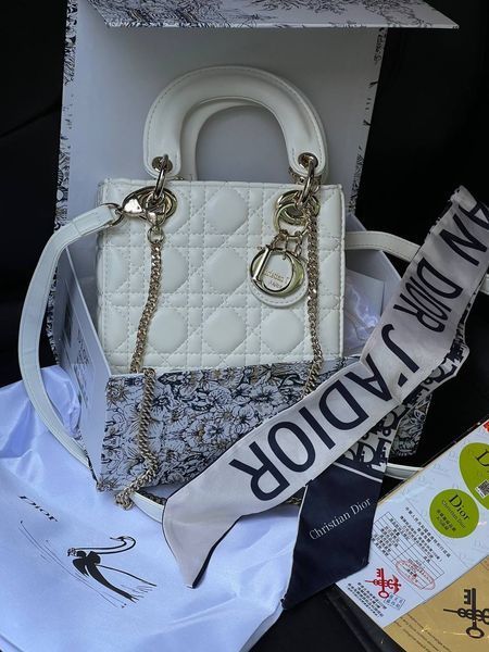 Mini Lady Dior Bag Latte Cannage Lambskin WHITE [магнітна бренд коробка] pr0074 фото