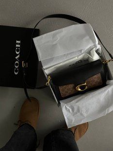 Сoach Tabby Shoulder Bag Signature Canvas Black/BriwnГЛАДКА ШКІРА [крафтова коробка] pr10011 фото
