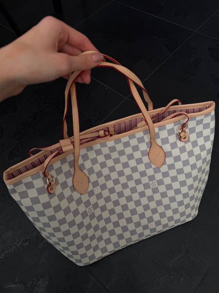 Louis Vuitton Neverfull MM Damier Azur Rose Beige [брендована коробка] pr0131 фото