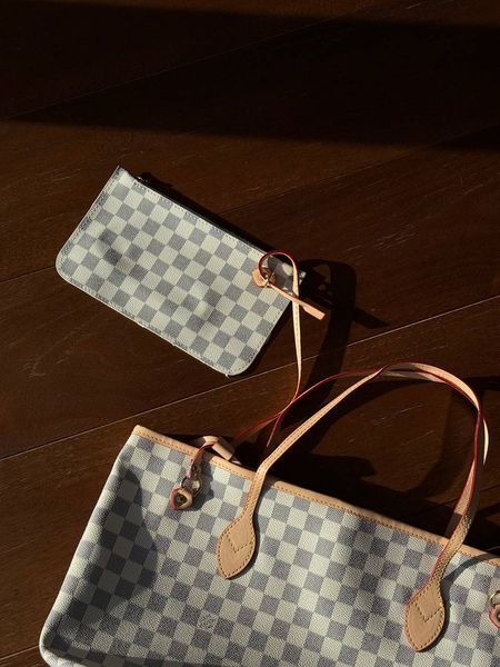 Louis Vuitton Neverfull MM Damier Azur Rose Beige [брендована коробка] pr0131 фото