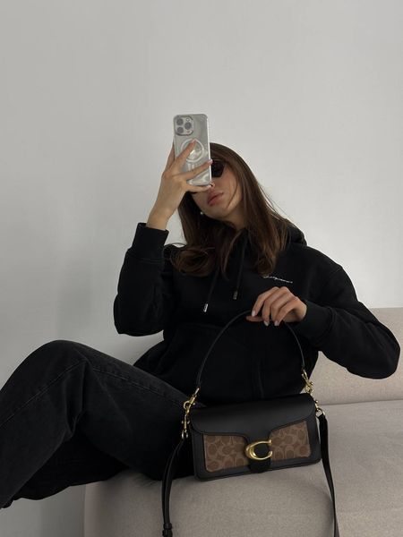 Сoach Tabby Shoulder Bag Signature Canvas Black/BriwnГЛАДКА ШКІРА [крафтова коробка] pr10011 фото