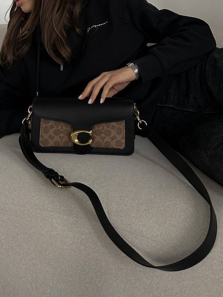 Сoach Tabby Shoulder Bag Signature Canvas Black/BriwnГЛАДКА ШКІРА [крафтова коробка] pr10011 фото