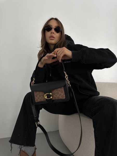 Сoach Tabby Shoulder Bag Signature Canvas Black/BriwnГЛАДКА ШКІРА [крафтова коробка] pr10011 фото