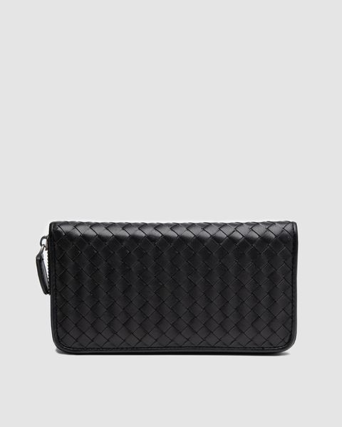 Гаманець Bottega Veneta Intrecciato Piccolo Zip із плетеної гладкої шкіри у чорному кольорі 8818404 фото