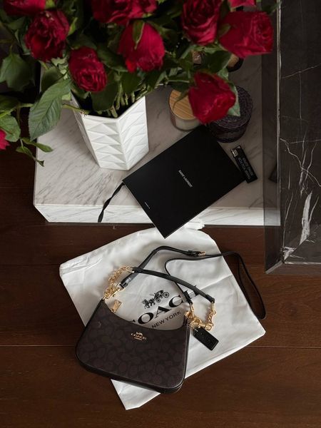 Coach Teri Shoulder Bag In Signature Canvas Brown/Black [крафтова коробка] pr97039 фото