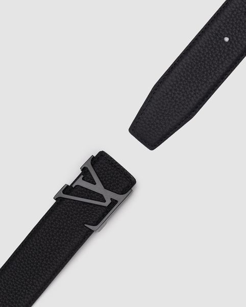 Шкіряний ремінь Louis Vuitton Leather Belt Black/Black із фірмовою металевою пряжкою 6616501 фото