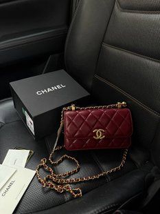 Chanel Calfskin Quilted Perfect Fit Wallet On Chain Burgundy/Gold Коробка магніт pr9911 фото