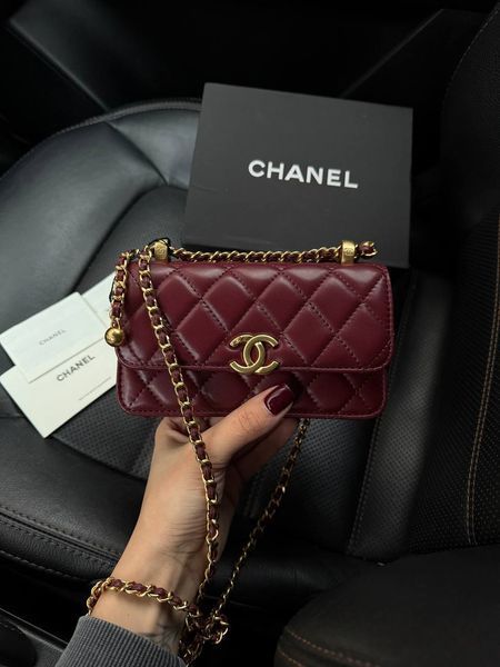 Chanel Calfskin Quilted Perfect Fit Wallet On Chain Burgundy/Gold Коробка магніт pr9911 фото