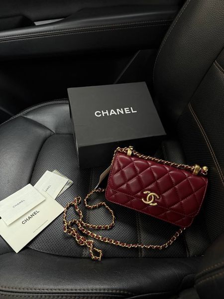 Chanel Calfskin Quilted Perfect Fit Wallet On Chain Burgundy/Gold Коробка магніт pr9911 фото