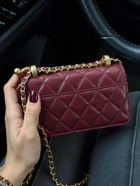 Chanel Calfskin Quilted Perfect Fit Wallet On Chain Burgundy/Gold Коробка магніт pr9911 фото