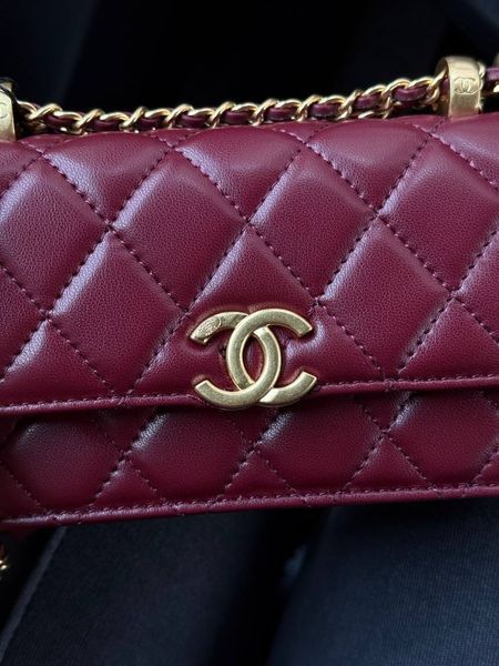 Chanel Calfskin Quilted Perfect Fit Wallet On Chain Burgundy/Gold Коробка магніт pr9911 фото