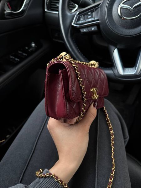 Chanel Calfskin Quilted Perfect Fit Wallet On Chain Burgundy/Gold Коробка магніт pr9911 фото
