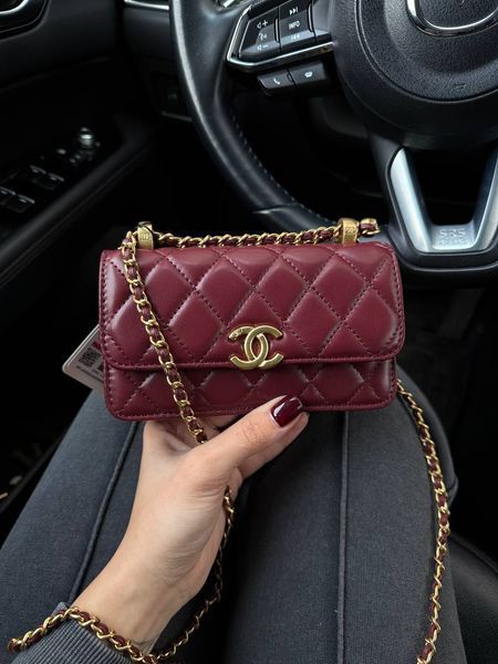 Chanel Calfskin Quilted Perfect Fit Wallet On Chain Burgundy/Gold Коробка магніт pr9911 фото