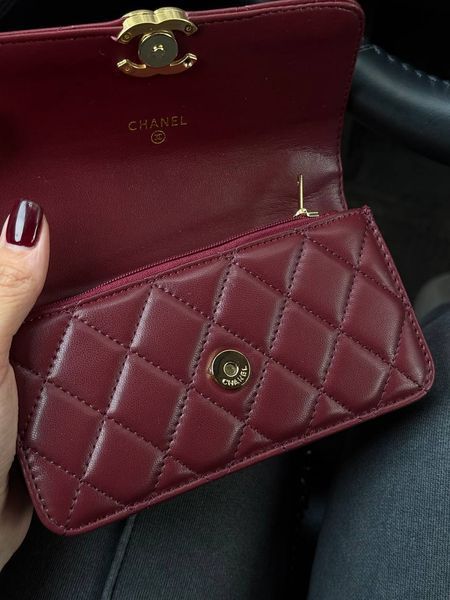 Chanel Calfskin Quilted Perfect Fit Wallet On Chain Burgundy/Gold Коробка магніт pr9911 фото
