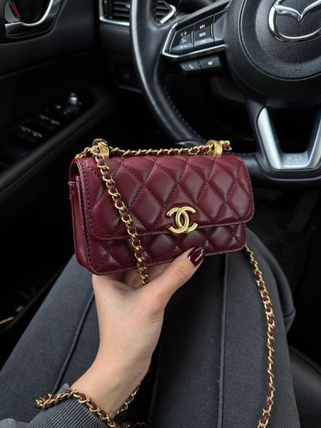Chanel Calfskin Quilted Perfect Fit Wallet On Chain Burgundy/Gold Коробка магніт pr9911 фото