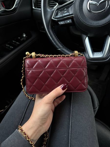 Chanel Calfskin Quilted Perfect Fit Wallet On Chain Burgundy/Gold Коробка магніт pr9911 фото