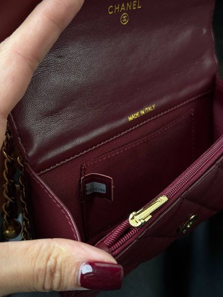Chanel Calfskin Quilted Perfect Fit Wallet On Chain Burgundy/Gold Коробка магніт pr9911 фото