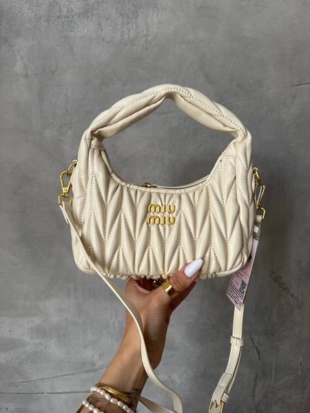 Miu Miu Wander Matelass&eacute; Nappa Leather Mini Hobo BagWhite [оригінальна брендована коробка] miu2441 фото