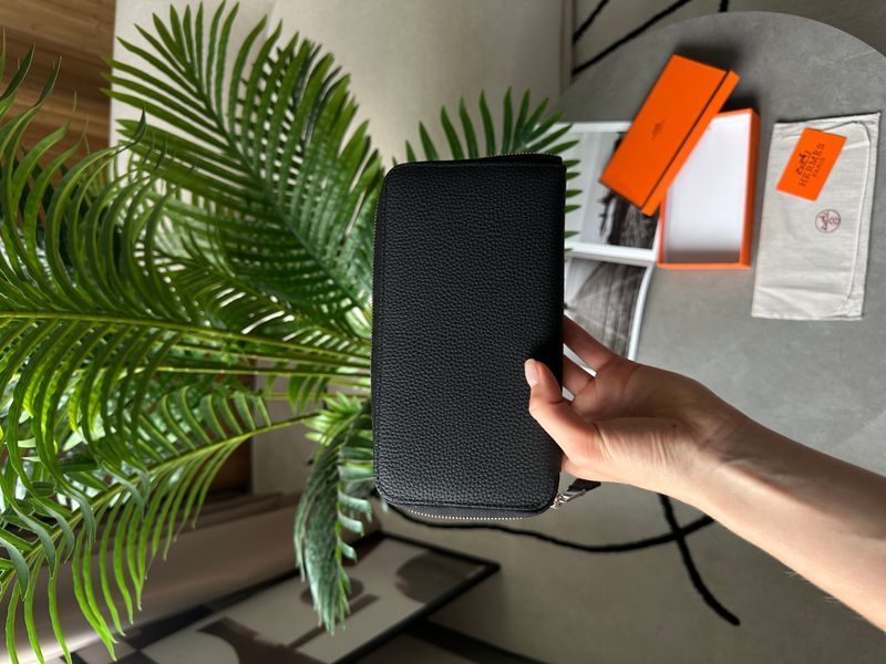 Hermes Evelyne Long Chevre Leather Long Bill Wallet Black 882010 фото