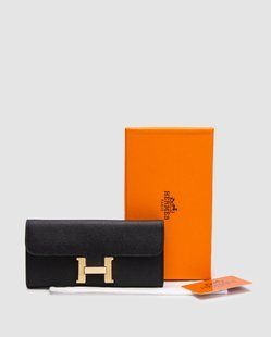 Hermes Constance Long To Go Wallet Black/Gold  882021 фото