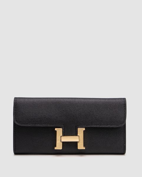 Hermes Constance Long To Go Wallet Black/Gold  882021 фото