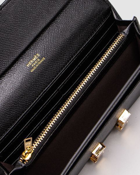 Hermes Constance Long To Go Wallet Black/Gold  882021 фото