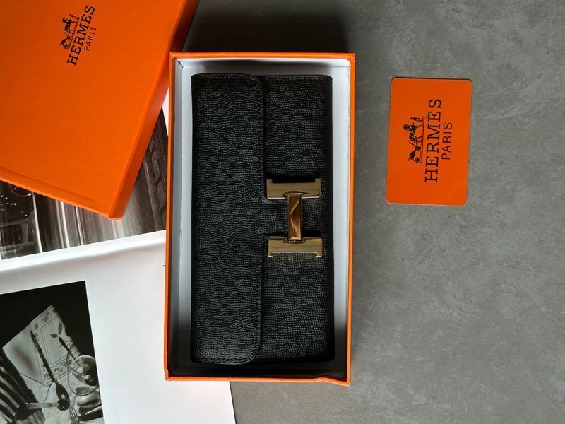 Hermes Constance Long To Go Wallet Black/Gold  882021 фото