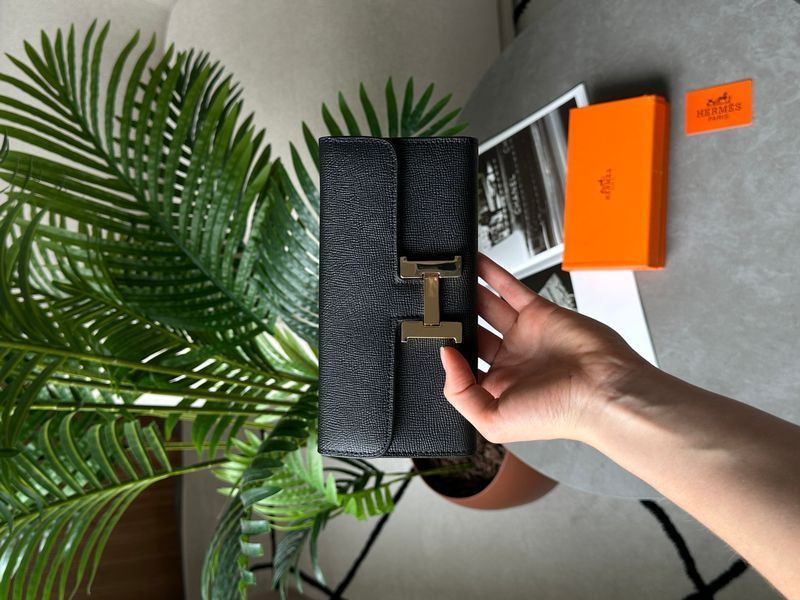 Hermes Constance Long To Go Wallet Black/Gold  882021 фото