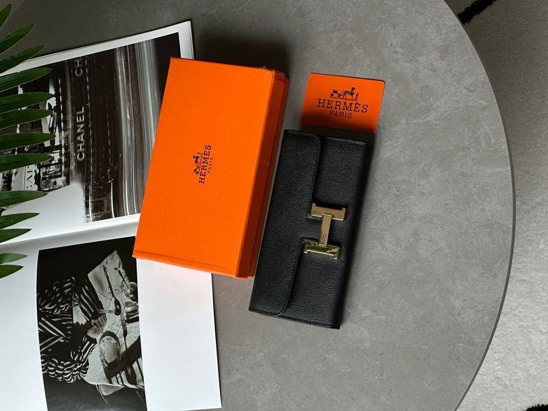 Hermes Constance Long To Go Wallet Black/Gold  882021 фото