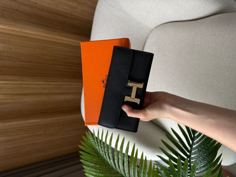 Hermes Constance Long To Go Wallet Black/Gold  882021 фото