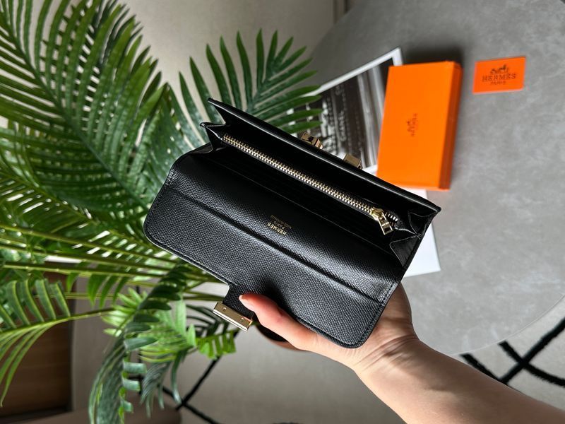 Hermes Constance Long To Go Wallet Black/Gold  882021 фото
