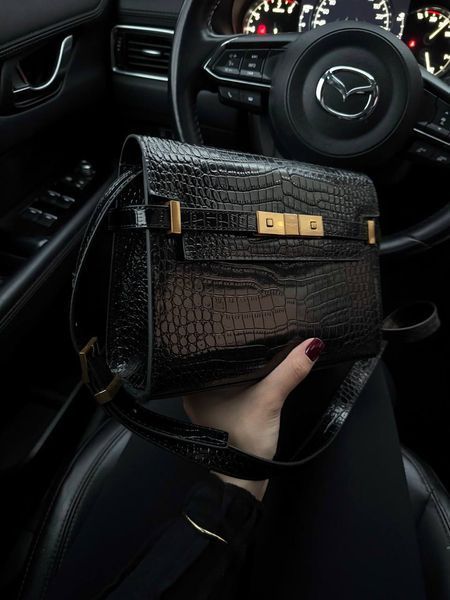 Saint Laurent Manhattan Leather Shoulder Bag Black Snake Skin Магнітна + Захисна коробка pr5129 фото