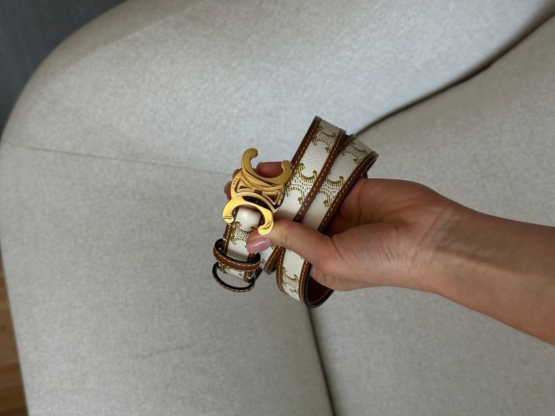 Celine Medium Triomphe Belt In Triomphe Canvas And Calfskin White 6612212 фото
