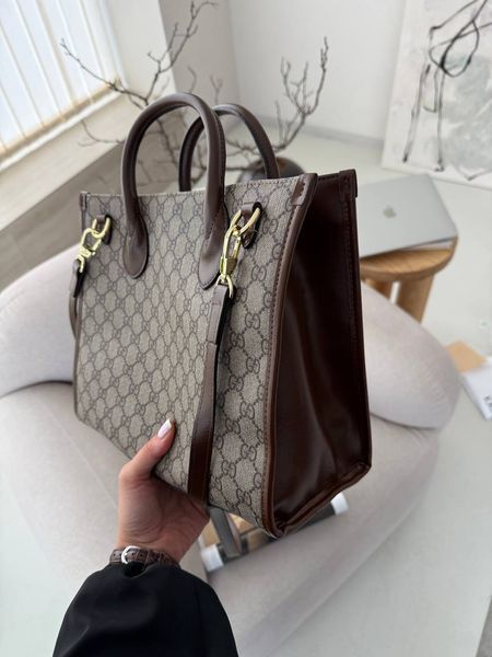 Gucci Ophidia Leather-Trimmed Monogrammed Coated-Canvas Tote [пильник] g02810 фото