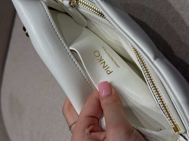 Pinko Big Love Bag Puff Butterfly Quilt White/Gold  991077 фото
