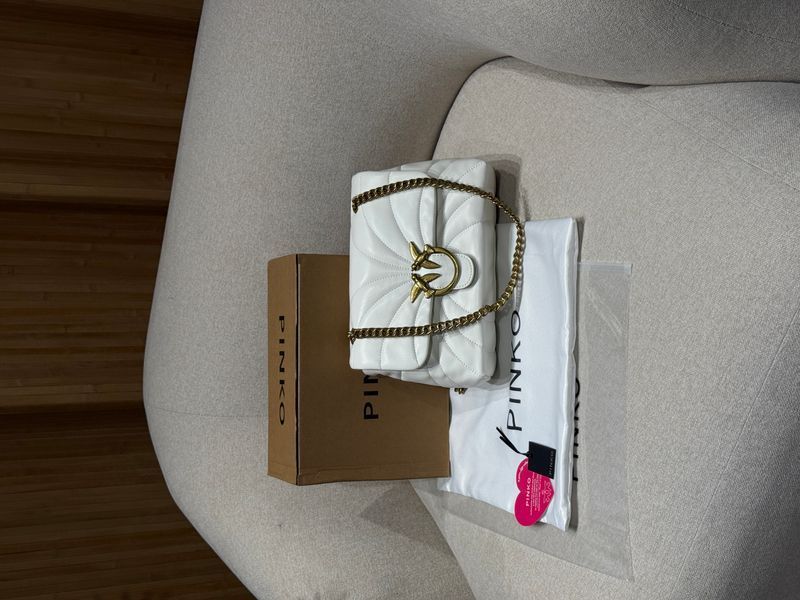 Pinko Big Love Bag Puff Butterfly Quilt White/Gold  991077 фото