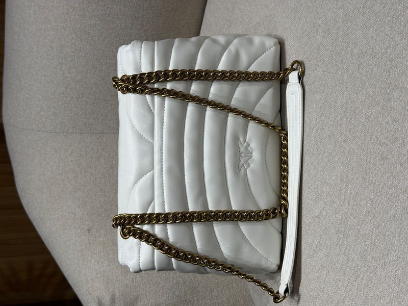 Pinko Big Love Bag Puff Butterfly Quilt White/Gold  991077 фото