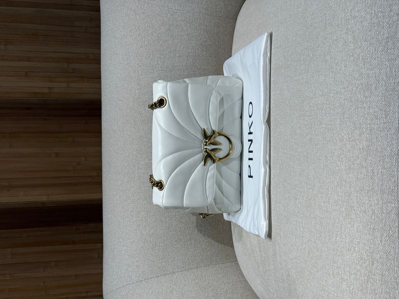 Pinko Big Love Bag Puff Butterfly Quilt White/Gold  991077 фото