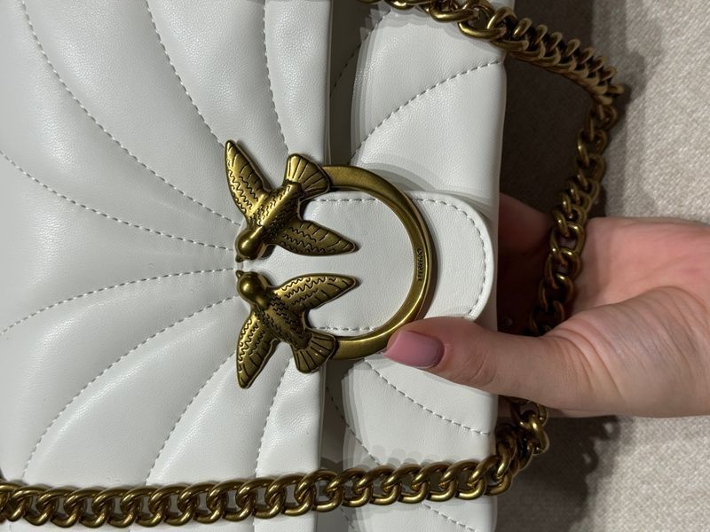 Pinko Big Love Bag Puff Butterfly Quilt White/Gold  991077 фото