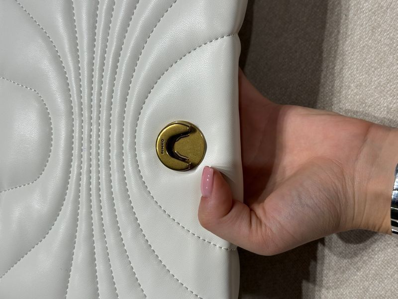 Pinko Big Love Bag Puff Butterfly Quilt White/Gold  991077 фото