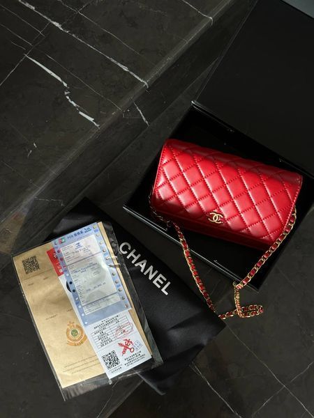 Chanel Classic Wallet on Chain Quilted Caviar Red/Gold Коробка магніт pr22827 фото