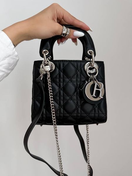 Mini Lady Dior Bag Black/Silver pr1988 фото