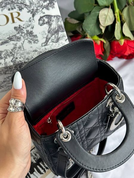 Mini Lady Dior Bag Black/Silver pr1988 фото