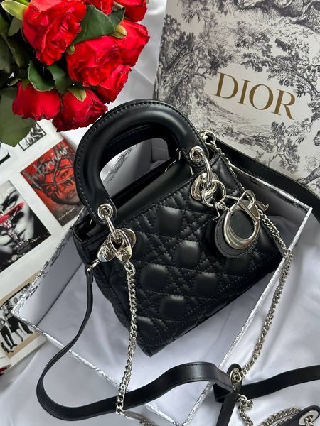 Mini Lady Dior Bag Black/Silver pr1988 фото