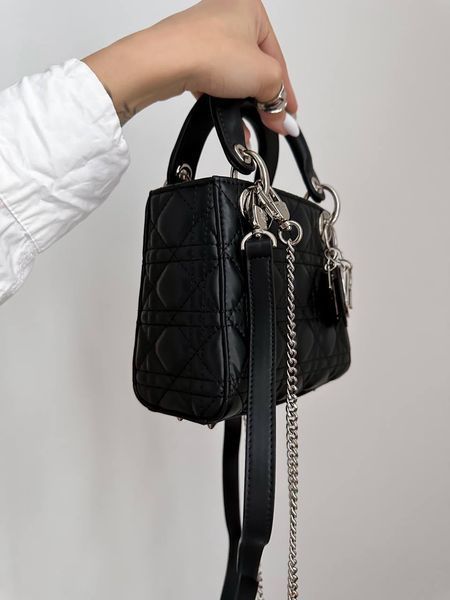 Mini Lady Dior Bag Black/Silver pr1988 фото