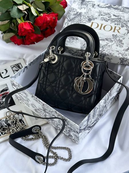 Mini Lady Dior Bag Black/Silver pr1988 фото